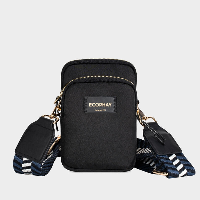 Existing Ecophay Pure Black crossbody phone bag front view