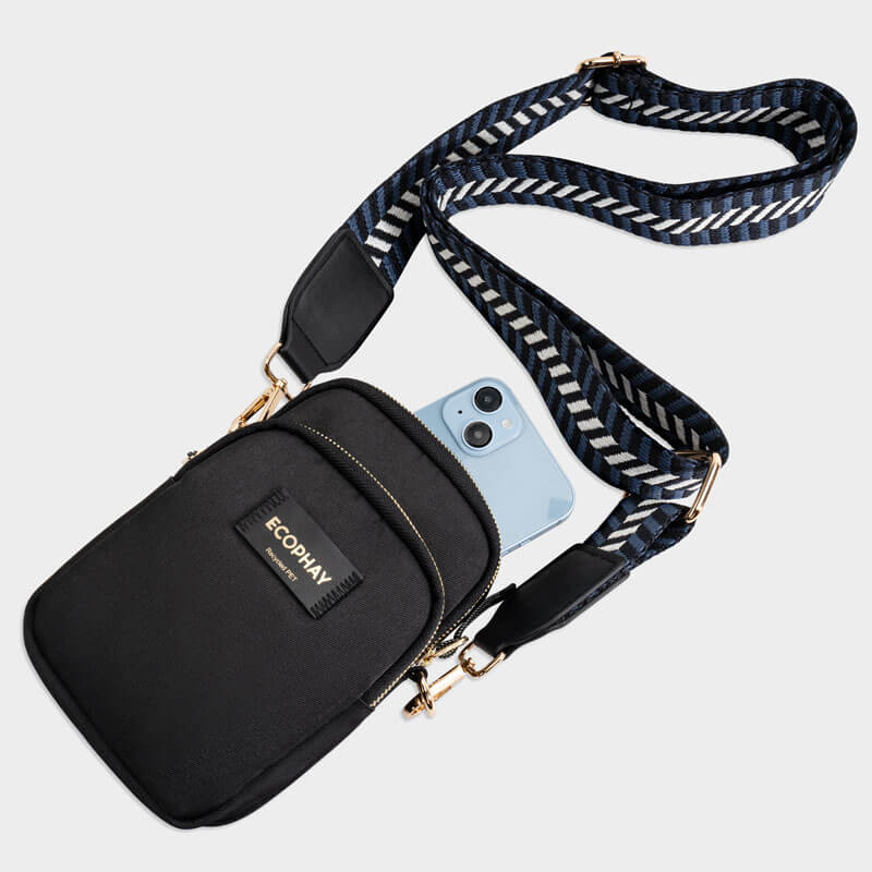 Existing Ecophay Pure Black crossbody phone bag strap view