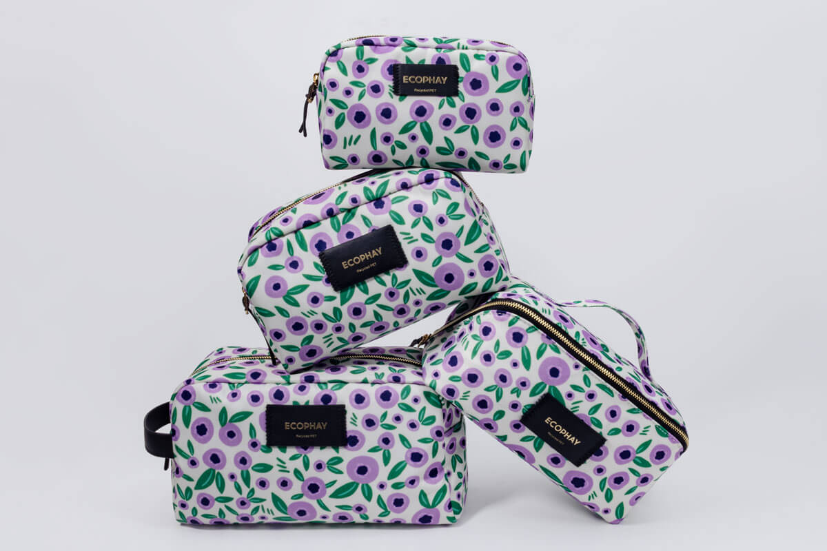 Floral Lilac coordinated beauty and toiletry bag family